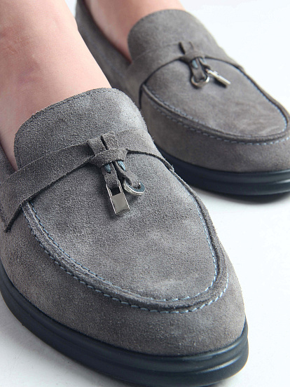 картинка Лоферы туфли ED'ART 170.2614'bl. Серый замок замша от интернет магазина