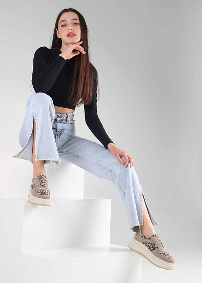 картинка Кроссовки ED'ART 149.24916'be. бежевый леопард ваниль замша от интернет магазина