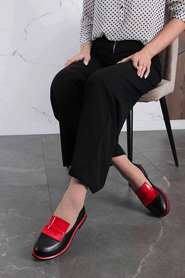 картинка Лоферы туфли ED'ART 118.Viсtoria'bl. Черный-красный от интернет магазина